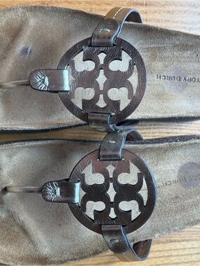 Tory Burch Metallic Brown Logo Thong Sandals